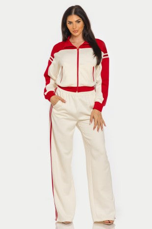 Cream/Red Jogger Set