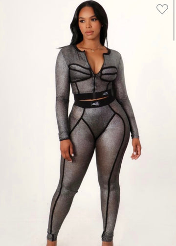 "ZARA" Metallic Top And Legging 2pc Set