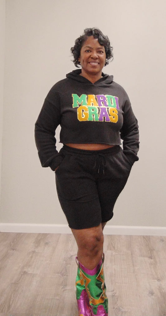Mardi Gras Hoodie Shorts Set (Black)
