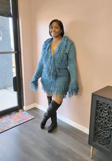 Fringe Sweater and Skirt Set