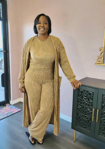 3 pc Cardigan Set (Beige)